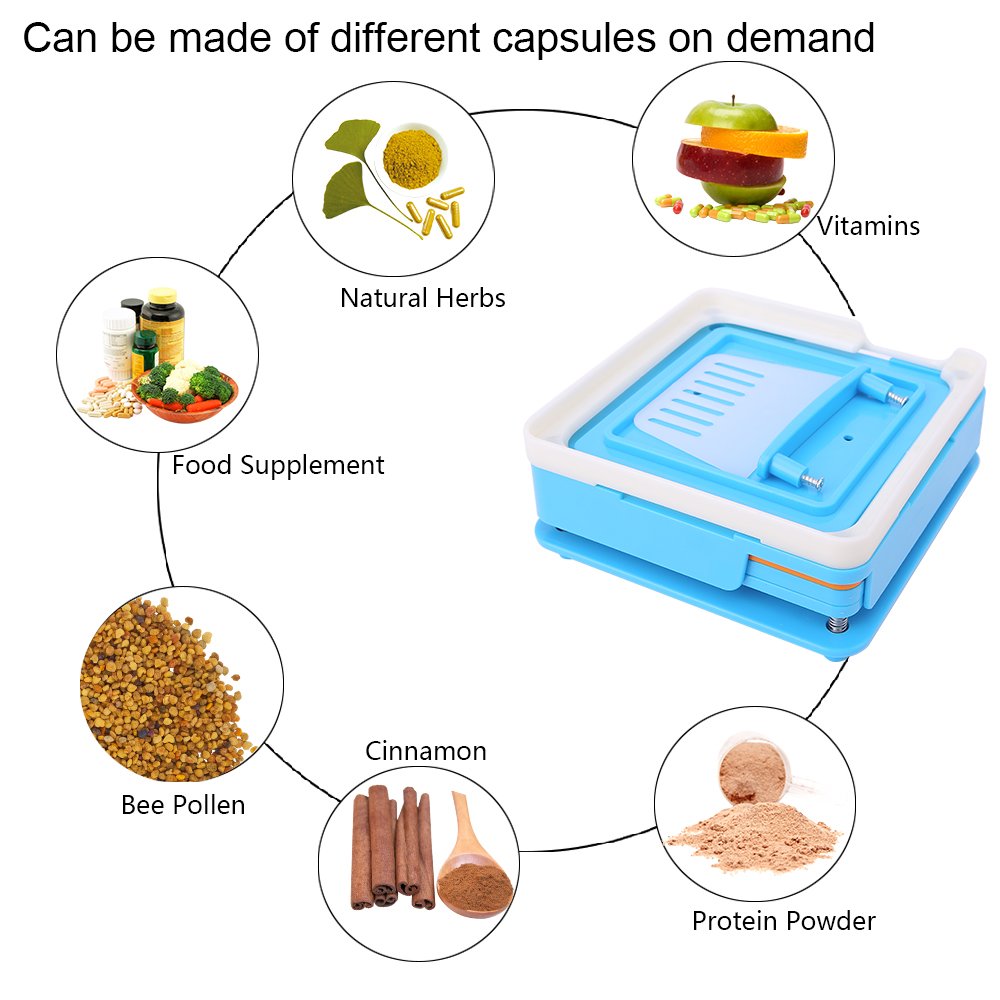 100 Holes (0#) Capsule Holder Tray with Spreader Second Generation Filling Machine Tool Gelatin Veggie Capsules For Vitamins, Coffee Powder Herbs (Blue)