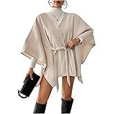 GORGLITTER Women's Poncho Warp Cardigan Shawl Cape Belted Open Front Elegant Sweater Fall Trendy 2025