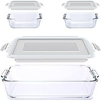 Luvan 3 Pack Glass Baking Dishes Set Includes 1pc Rectangular Glass Bakeware and 2pcs Food Storage Containers with Lids…