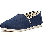 TOMS Womens Alpargata Recycled Cotton Canvas Loafer Flat, Navy Recycled Cotton Canvas, 9 US