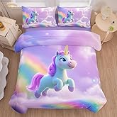 RUPSLO 5PCS Girls Unicorn Comforter Sets Twin,Girls Rainbow Comforter Sets,Pink Cute Unicorn Bedding Sets for Girl,Twin Kawaii Comforter Set for Girl(Kids Bed Set with Sheets)