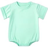 XUILOG Baby Boy Girl Bubble Romper Short Sleeve Plain Bodysuit T-Shirt Oversize Tops Crewneck Outfit