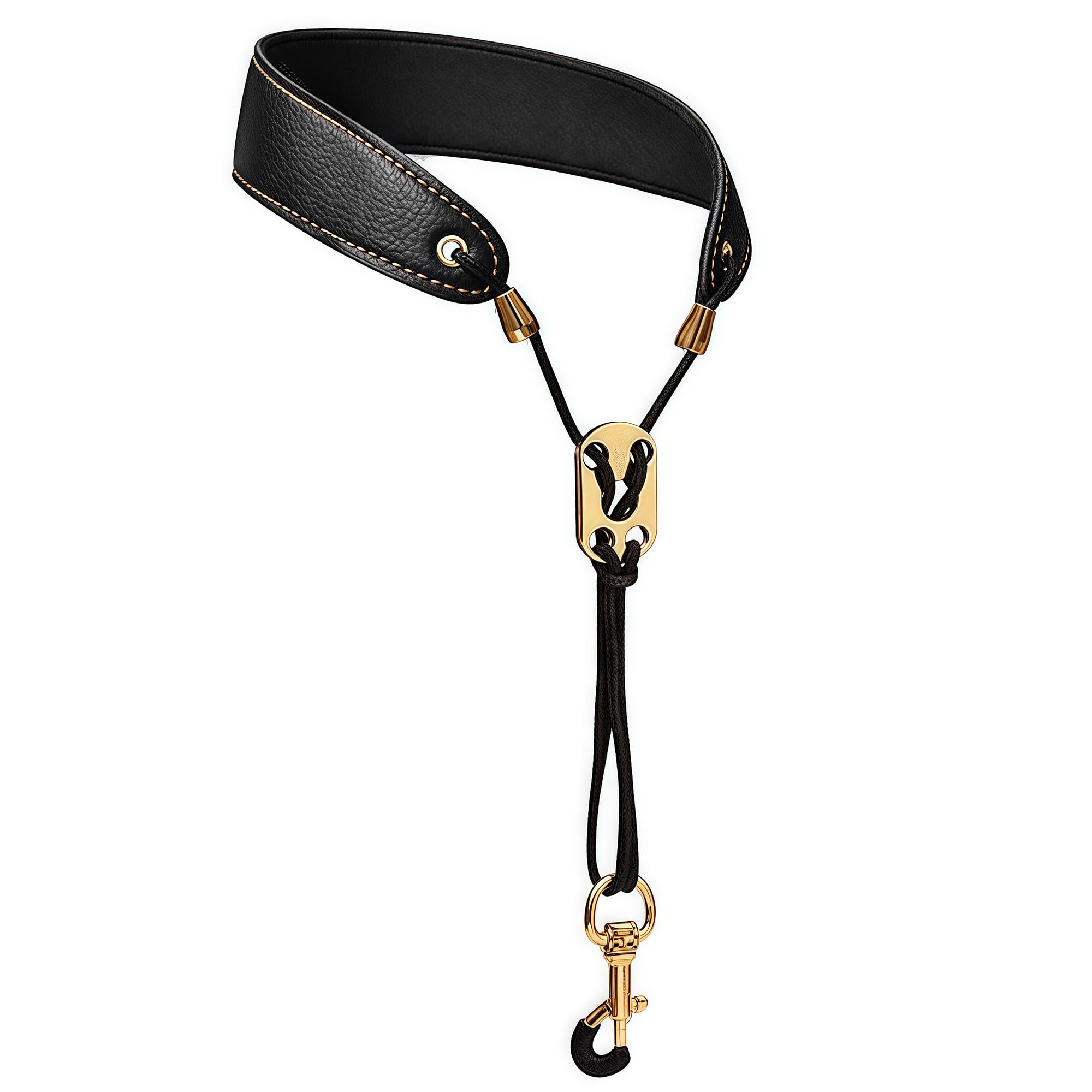 Musiin Saxophone Neck Strap Professional Saxophone Strap Leather Padded Soft Neck Strap for Baritone, Alto, Tenor, Soprano, Baritone（black）