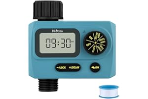 HiOazo Single-Outlet Water Timer for Garden Hose, Programmable Water Faucet Timer with Rain Delay, Automatic and Manual Watering, Low Battery Protection