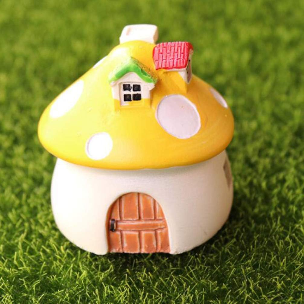 LIOOBO 4pcs Miniature Fairy Garden Mushroom House Ornament Outdoor Garden Decor Plant Pots Accessories Bonsai Craft Supplies Mixed Size Yellow - Image 5