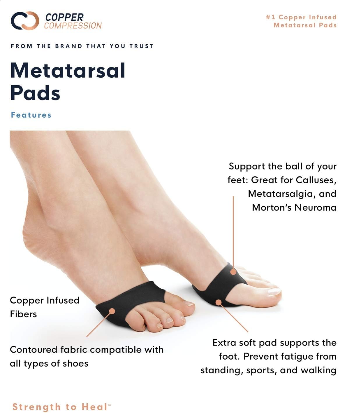 Copper Compression Metatarsal Pads for Women Men Guaranteed Highest Copper Foot Pads Ball of Feet Gel Ball of Foot Cushions Mortons Neuroma Sesamoiditis Metatarsul Incapsulitus Callus (Small/Medium): Health & Personal Care