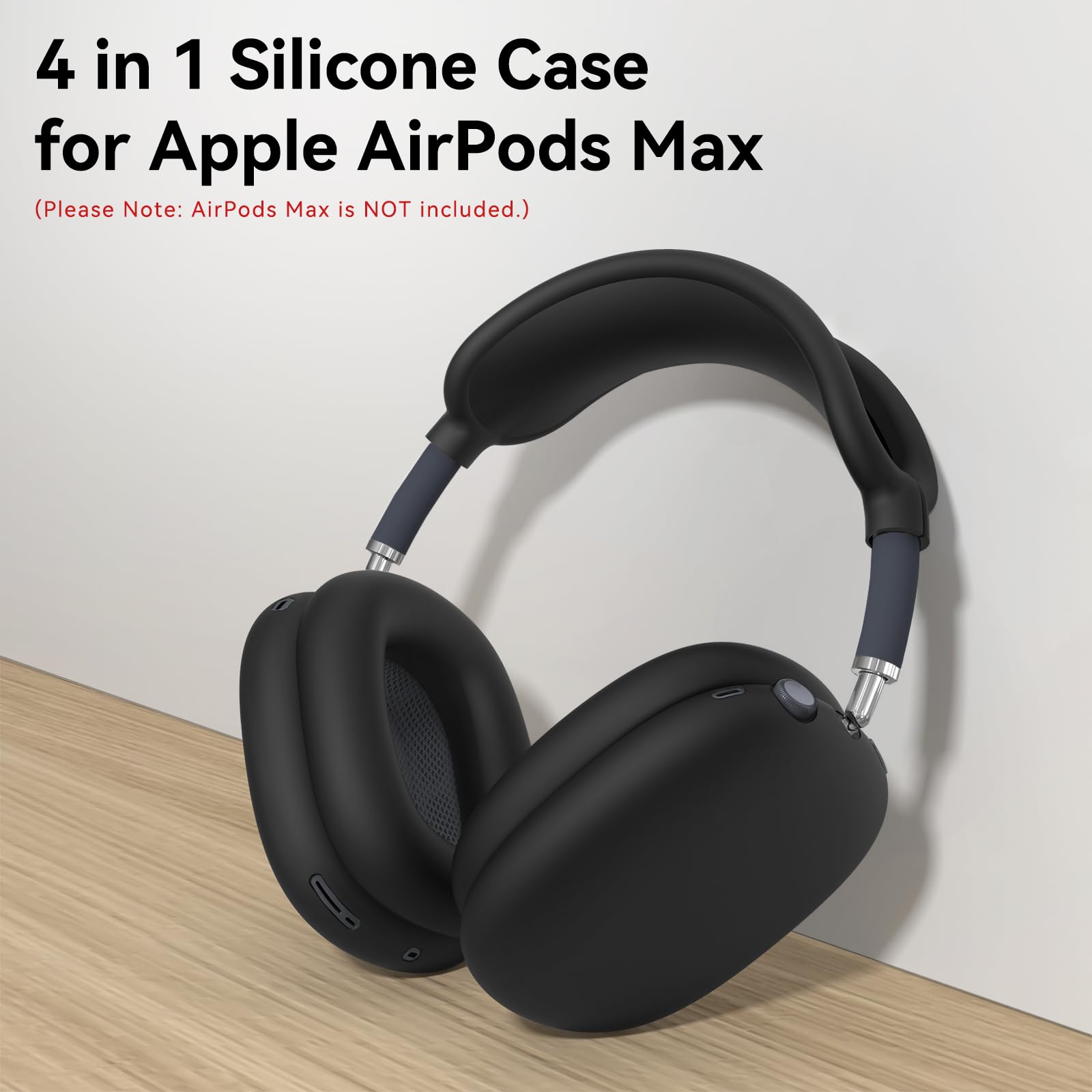 Silicone Case Cover for AirPods Max Headphones with Ear Pad & Cups | Headband Cover | Compatible with USB-C/Lightning (2024/2020) | Accessories Protector | Black