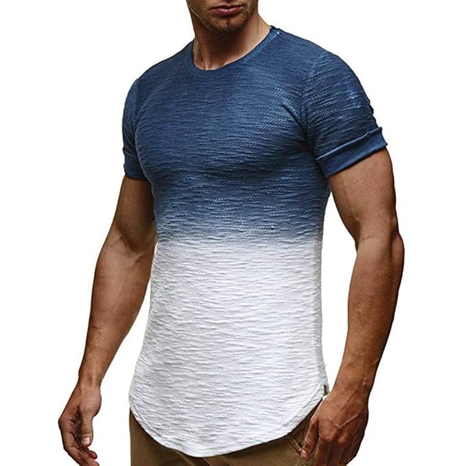 BURFLY Herren Sommer Farbverlauf Nähen Lässige Kurzarm T-Shirt Pullover Herren Fitness und Outdoor Lässige Kurzarm Top