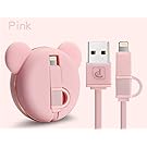 iPhone Charger, Oatsbasf Retractable Cute Bear Lightning Cable Micro Usb Cable 2 in 1 Sync and Charge Portable Flexible High Speed Charging Cable for iPhones iPad iPod Android Phones, 3.3ft (Pink)