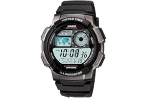 Casio AE1000W Series | Men’s Digital Watch | 100M WR | Multi Alarms | 100 SEC Stopwatch | Countdown Timer | World Map for World Time | LED Light | LC Analog Display | 10 Year Battery