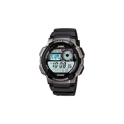 Casio AE1000W Series | Men’s Digital Watch | Black | 100M WR | Multi Alarms | 100 SEC Stopwatch | Countdown Timer | World Map for World Time | LED Light | LC Analog Display | 10 Year Battery