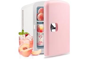 PERSONAL CHILLER Mini Fridge, 4 L/6 Can Portable Small Fridge for Skincare, Cosmetics, Dringk, Beverage, Food,Tiny Fridge for Bedroom, Office, Dorm (Pink)