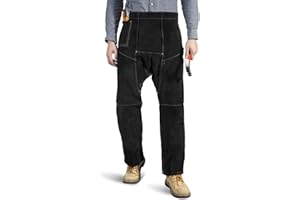 Leather Welding Pants - Heat & Flame Resistant Split Leather Safety Leg Protection for Men and Women, Adjustable M to XXXL