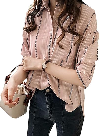 Amazon Co Jp エアバイ ストライプ 七分袖 ブラウス シャツ トップス レディース M 3xl 服 ファッション小物