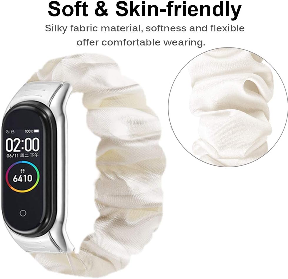 Miimall Correa Scrunchies Compatible con Xiaomi Mi Band 3 / Mi Band 4, Suave Tela Estampada Elástica Pulsera de Repuesto con Marco Metal para Xiaomi ...