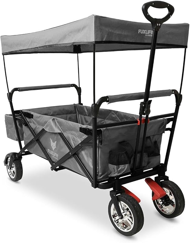 Bollerwagen City CT500, Carro Plegable con Techo UV, con Doble Freno Delantero.- Apto para niños, Ciudad, Campo, Playa o montaña- Tirar o Empujar - Capacidad de Carga 75 kg - Bolsa Trasera
