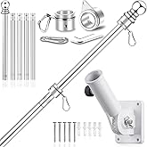 6 FT Flag Pole Kit with Mutil-Position Adjustable Bracket & Metal Tangle Free Flagpole Rings, 1" Thicken Stainless Steel Outside House Wall Mounting Flag Pole for 3x5 Flag (6 FT, w/180° White Bracket)