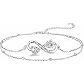 NINAMAID Anklet Bracelets For Women, 925 Sterling Silver Infinity Anklet For Women Adjustable Beach Women's Anklets Jewelry Gifts for Women