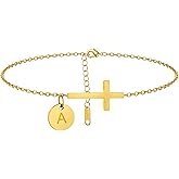Mauzew Initial Ankle Bracelets for Women Dainty Cross Chain Anklet Personalized A-Z Coin Disc Letter Ankle Bracelet Summer Beach Jewelry