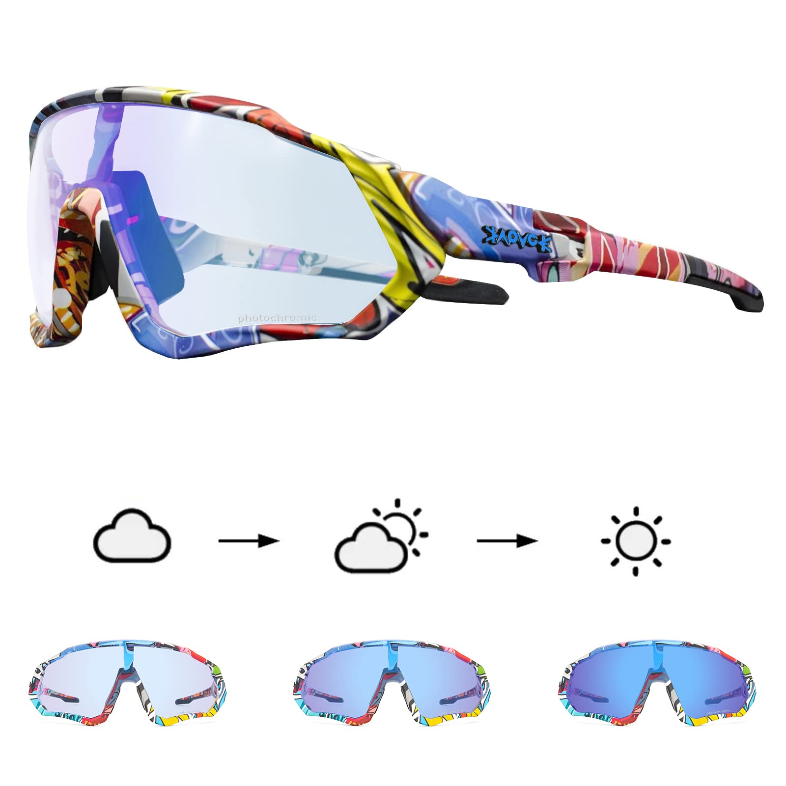 KAPVOE Photochromic Cycling Glasses For Men Women MTB BMX Clear Sports Sunglasses Running Volleyball Tennis Driving Fishing Softball Mountain Golf Hiking 01 BLUE