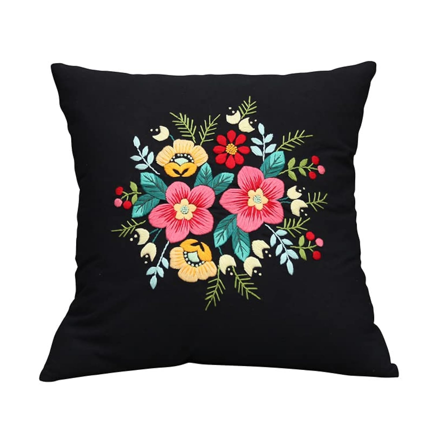 Embroidery Kit Pillowcase DIY Kit Cushion Cover Pillow Cover Embroidery Kit, DIY Hand Embroidery Pillow Case Kit Stitch Set with Flower Patterns and Embroidery Hoop Sewing Craft No Pillow Insert