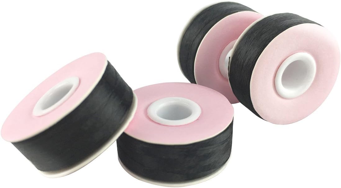 144 Pack - Simthread Cardboard Sided Machine Embroidery Bobbins -100% Polyester Filament - High Tenacity - Size L Bobbins - 3/8" x 13/16" (Black)