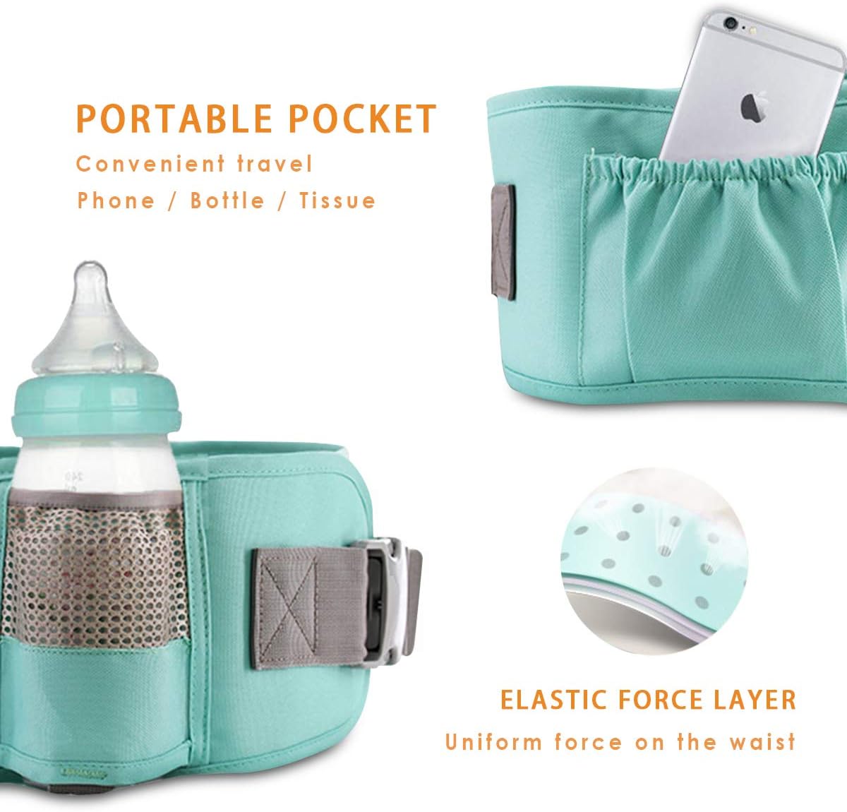SONARIN 3 in 1 Multifunction Hipseat Baby Carrier,Front and Back,100% Cotton,Ergonomic,Easy Mom,Adapted to Your Child's Growing(Green) - Image 5