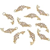 WADORN Mini Lucky Fish Charm Pendant, Cubic Zirconia Fish Charms Brass Rhinestone Ocean Fish Pendants for DIY Bracelet Necklace Earrings Jewelry Making Christmas Wedding Ornaments Decoration