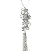PEARL&CLUB Silver Long Tassel Necklaces for Women Boho Chain Necklace with Tassel Beaded Pendant Silver Fashion Jewelry Gifts for Women