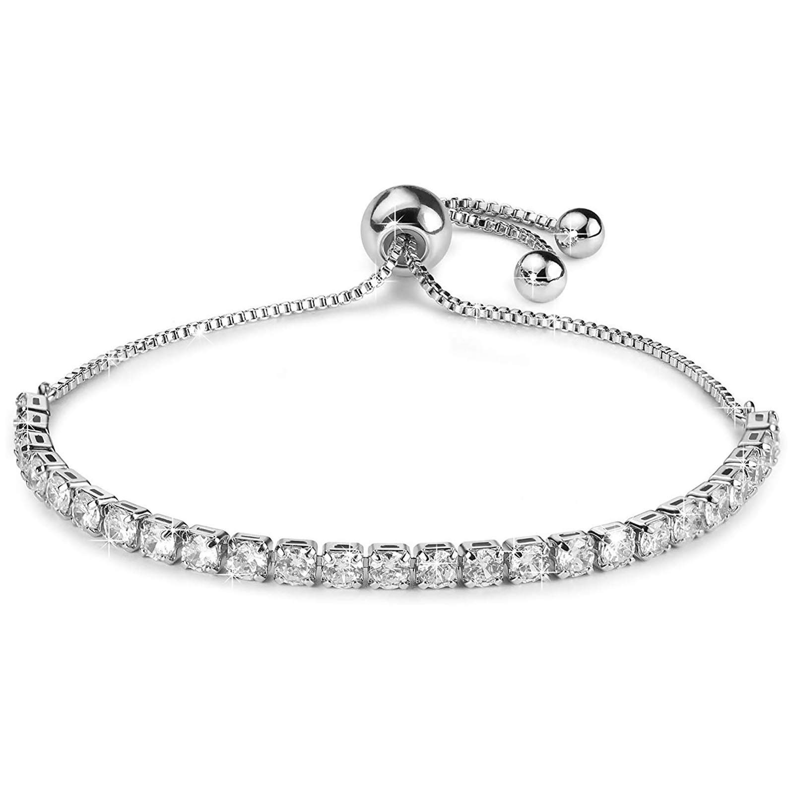 OTOTEC Tennis Bracelet Cubic Zirconia Classic Slim Style Adjustable Silvery Friendship Brass Chain for Women Girlfriend
