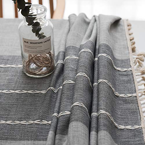 JZY Heavy Duty Cotton Linen Table Cloth for Rectangle Table Stitching Tassel Tablecloth for Dining Table Dust-Proof Table Cover for Tabletop Decoration (55"x120", S-Gray)