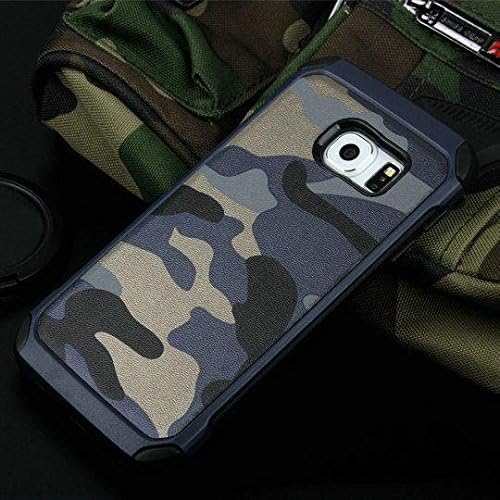 S6 edge Case,Samsung galaxy S6 edge Camo Case Defender Shockproof Drop proof High Impact Armor Plastic and Leather TPU Hybrid Rugged Camouflage Cover Case for for Samsung Galaxy S6 edge - Blue