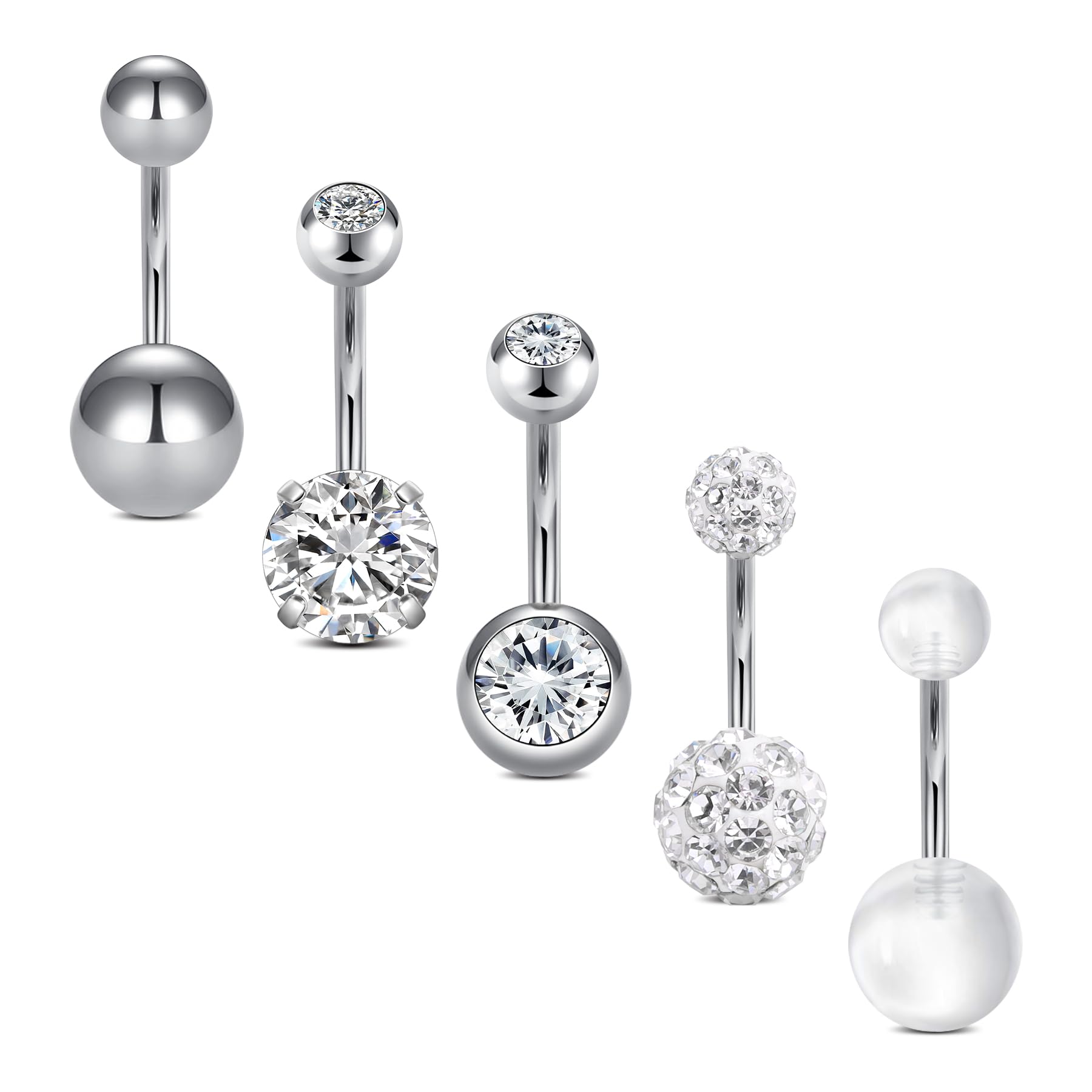 D.Bella 14G Stainless Steel Belly Button Rings 10mm 3/8" Barbell Belly Navel Rings Piercing for Women