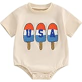 Baby Girl Boy 4th Of July Outfit Embroidery USA Shirt Onesie Fourth of July Bubble Romper Bodysuit Clothes