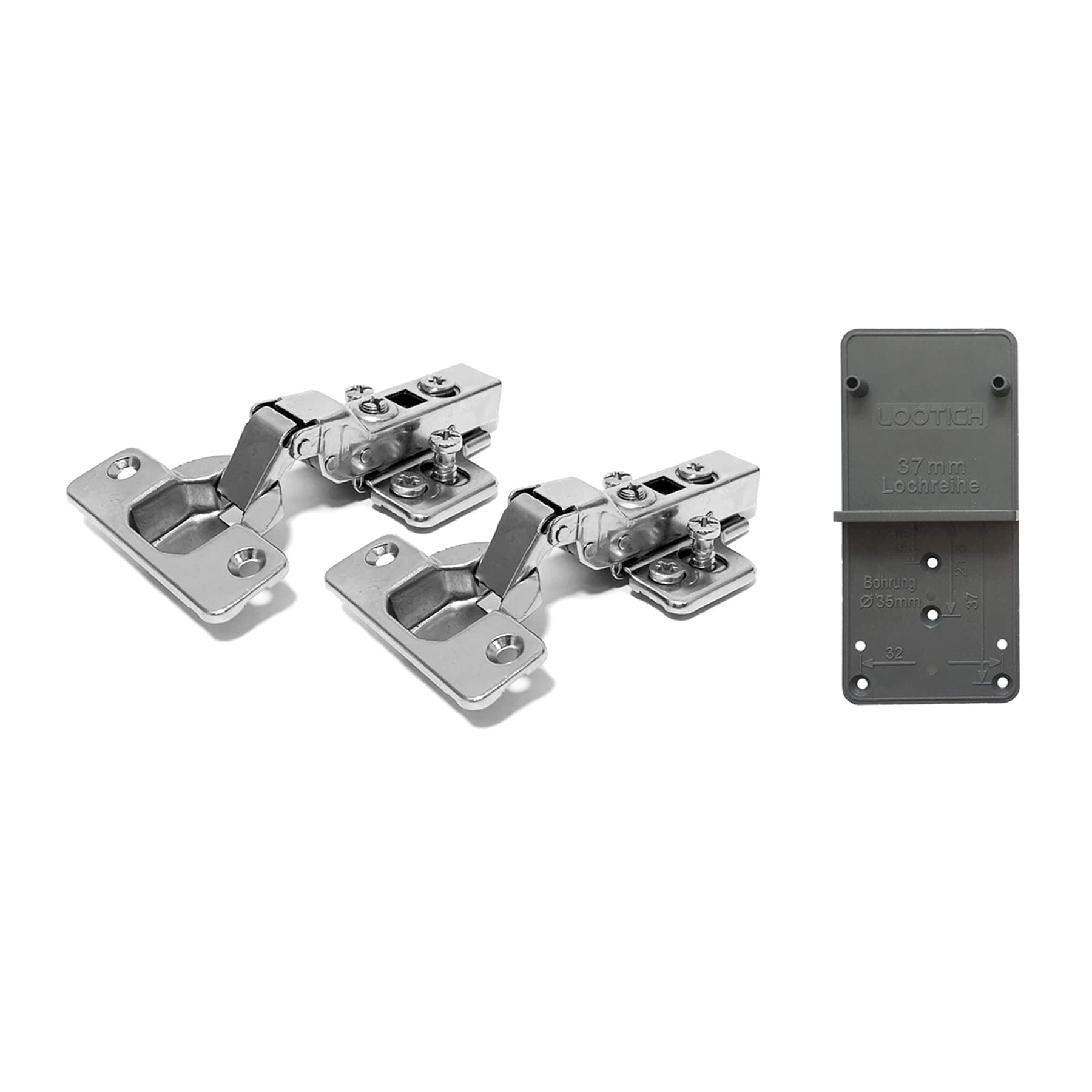 LOOTICH 110 Degree Half Overlay 35mm Soft Close Hinges with Hydraulic Damper for Kitchen Cabinet Cupboard Wardrobe Door Hinges with Drilling Template European Type Pack of 2