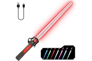 GIANBY Light Up Saber for Kids, Dual Light Sword RGB 7 Colors Changeable with 3 Modes FX Sound, Expandable LED Dual Swords Set for Galaxy War Fighter Warriors, Halloween Cosplay