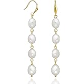 Long Pearl Earrings for Women 14K Gold Plated Sterling Silver Baroque Pearl Dangle Drop Earrings With Elegant Hook