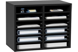 VEVOR Wood Literature Organizer, 12 Compartments, File Sorter with Removable Shelves, Mailboxes Slot for Office Home Classroo