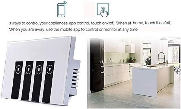 Glanbal Voice Control WiFi Smart Switch Touch Switch WiFi Aplicacin de telfono inteligente Panel de interruptor de 4 vas Interruptor de interruptor tctil de la pared Interruptor de luz inteligente