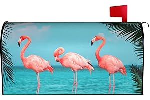 Duduho Flamingos Standing in Clear Blue Sea Mailbox Cover Magnetic Mailbox Wraps Post Box Cover Décor 21x18 in