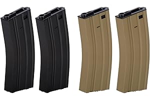 Lancer Tactical Full Metal M4/M16 300 Round High Capacity AEG Airsoft Magazine Clip High Tension Spring Feeds with Winding Wheel (Tan/Black X2)