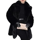 COZYPOIN Womens Faux Fur Coats Warm Mid Long Furry Jackets Long Sleeve Lapel Winter Fluffy Outerwear Shaggy Parka Coat