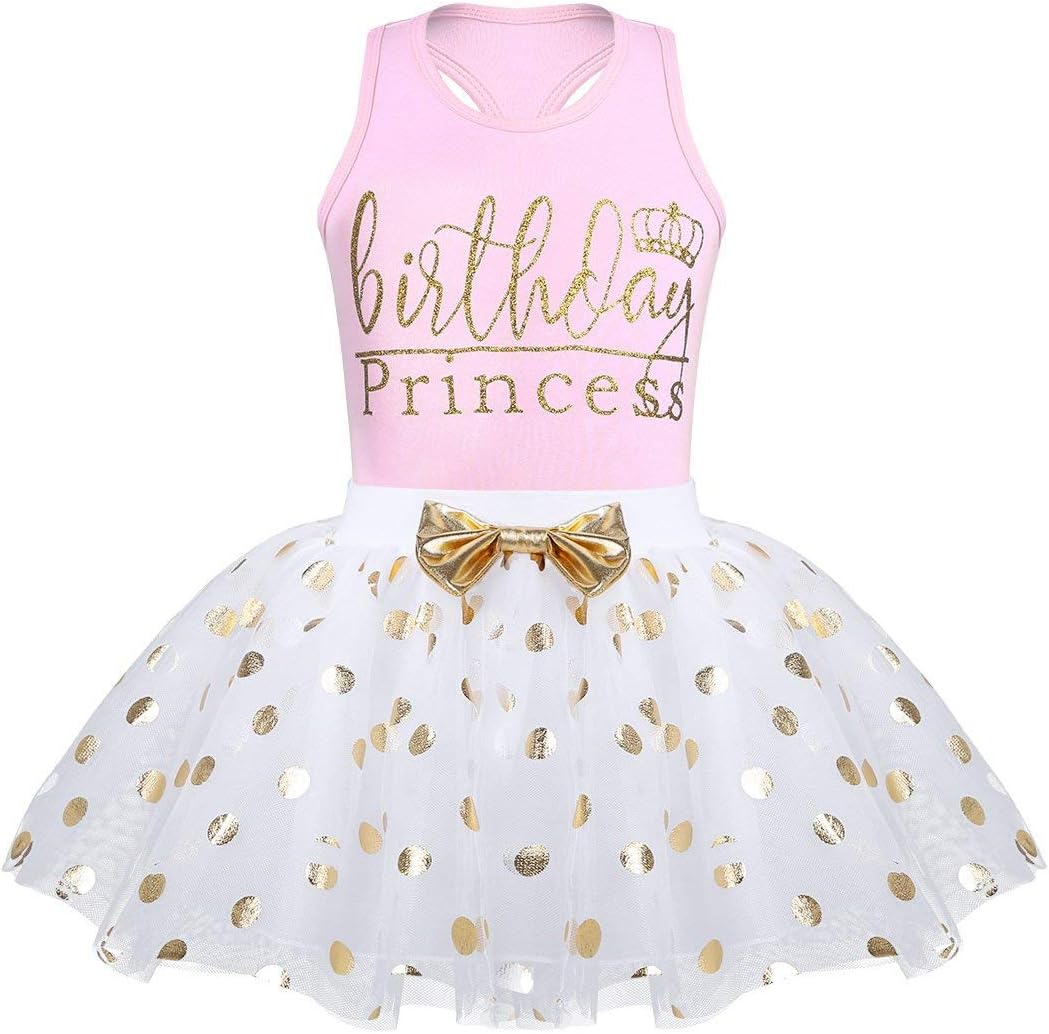 LYSMuch Toddler Kids Baby Girl's Birthday Outfits Princess Vest short Sleeveless Shirt Mesh Tutu Skirt Set
