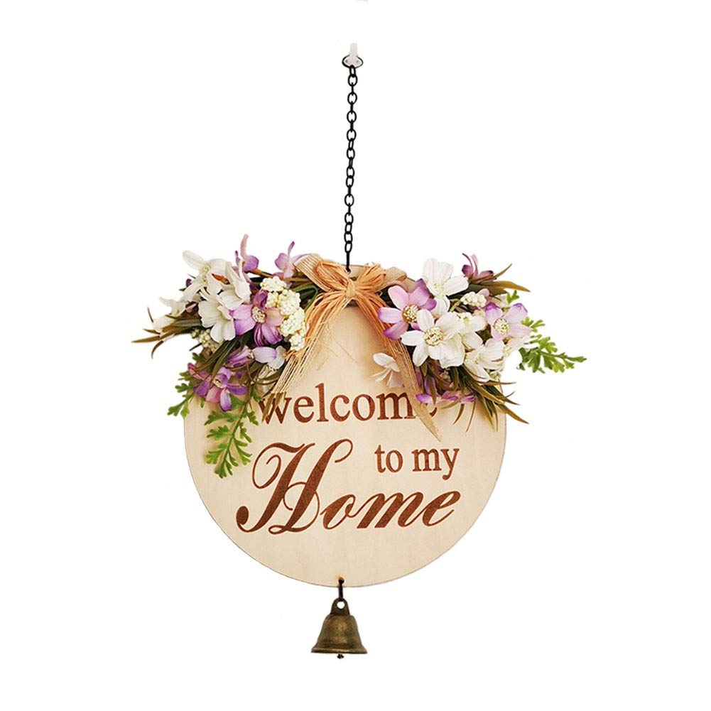 Welcome sign, Welcome sign for front door, Front door decor, Front Porch Decorations Hanging Sign Rustic Wood Hanging Sign, with Bell, Outdoor Welcome Wreath for Porch