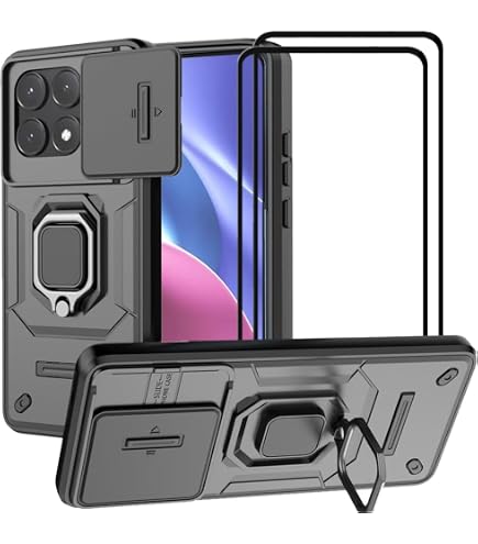 Handyhülle Für Xiaomi Poco F6 Pro (6,7") – Mit 360° Ringständer, Kameraschutz-Schieber, Stoßfest (TPU+PC), Schwarz, Magnetisch