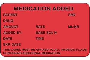 PDC Healthcare 59704613 Permanent "Medication Added" Paper Label, 2-1/2" Length, 1-1/2" Width, Red, Pack of 1000