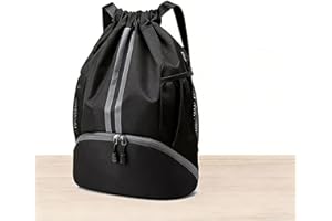 Drawstring Gym Backpack with Shoes Compartment, Water Resistant String Bag for Soccer Basketball Swimming, Beach Cinch Backpa