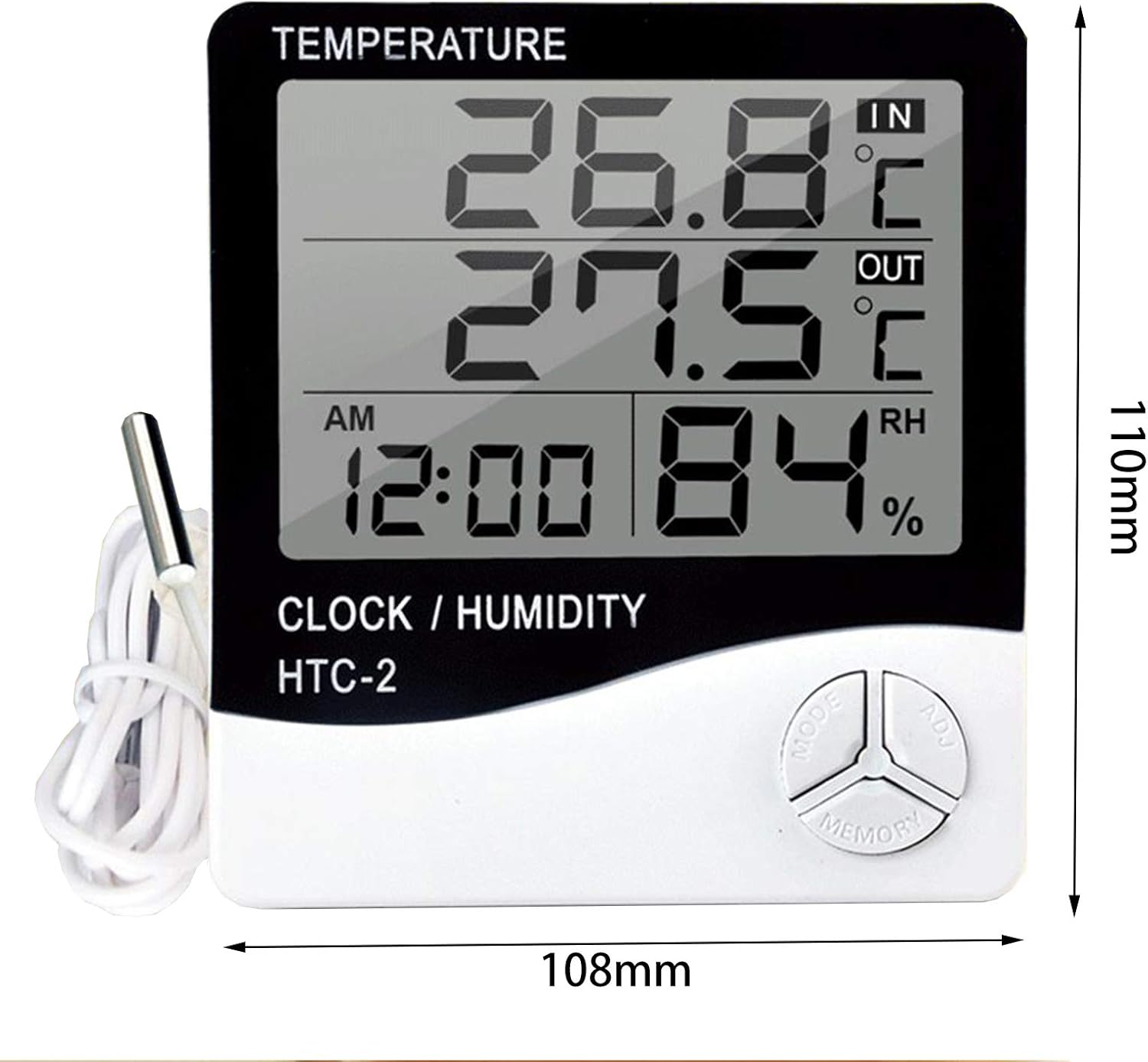Zhiting 2 Pcs Lcd Thermometre Interieur Exterieur Avec Fonction Heure Et Reveil Ecran Lcd Digital Laffichage Moniteur De Temperature Et Humidite Pour Maison Jardin Bureau Chambre Bebe Horloges Stations Meteo Decoration De La