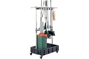 Broom mop Holder Cleaning Supplies Organizer Janitor carts on Wheels Housekeeping Station Storage Tools for Garage, Garden, C