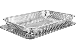 VILLCASE Stainless Steel Large Frying Basket with Perforated Mesh and Drip Tray for Deep Fryer French Fries